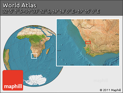 Satellite Location Map of the Area around 31° 49' 7" S, 18° 46' 29" E