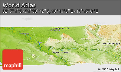 Physical Panoramic Map of the Area around 31° 49' 7" S, 18° 46' 29" E