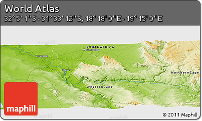 Physical Panoramic Map of the Area around 31° 49' 7" S, 18° 46' 29" E