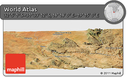 Satellite Panoramic Map of the Area around 31° 49' 7" S, 18° 46' 29" E