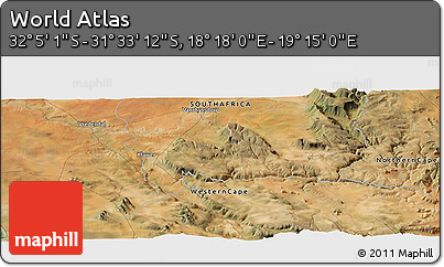 Satellite Panoramic Map of the Area around 31° 49' 7" S, 18° 46' 29" E