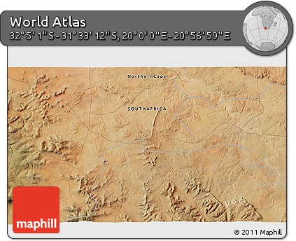 Satellite 3D Map of the Area around 31° 49' 7" S, 20° 28' 30" E