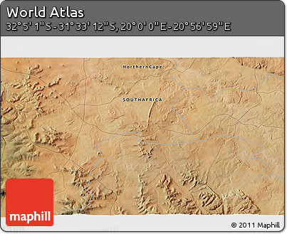 Satellite 3D Map of the Area around 31° 49' 7" S, 20° 28' 30" E