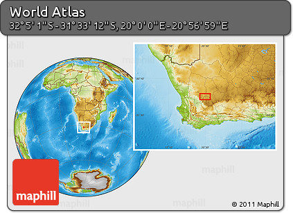 Physical Location Map of the Area around 31° 49' 7" S, 20° 28' 30" E