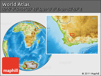 Physical Location Map of the Area around 31° 49' 7" S, 20° 28' 30" E