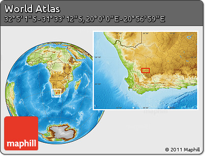 Physical Location Map of the Area around 31° 49' 7" S, 20° 28' 30" E