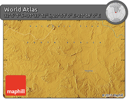 Physical Map of the Area around 31° 49' 7" S, 21° 19' 30" E