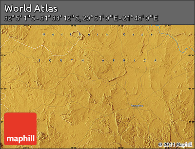 Physical Map of the Area around 31° 49' 7" S, 21° 19' 30" E