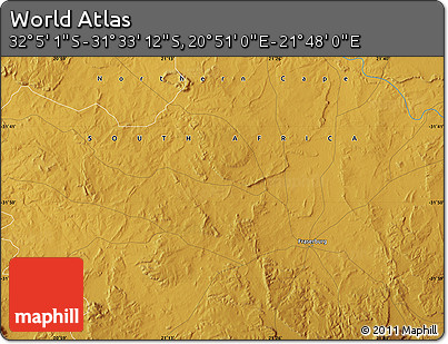 Physical Map of the Area around 31° 49' 7" S, 21° 19' 30" E