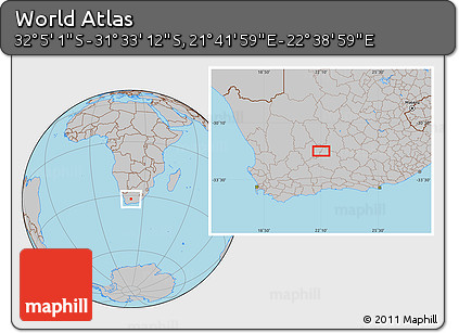 Gray Location Map of the Area around 31° 49' 7" S, 22° 10' 29" E