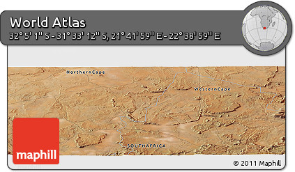 Satellite Panoramic Map of the Area around 31° 49' 7" S, 22° 10' 29" E