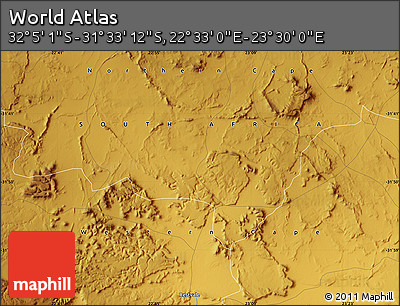 Physical Map of the Area around 31° 49' 7" S, 23° 1' 29" E
