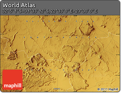 Physical Map of the Area around 31° 49' 7" S, 23° 1' 29" E
