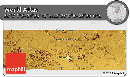 Physical Panoramic Map of the Area around 31° 49' 7" S, 23° 1' 29" E