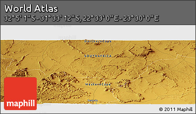 Physical Panoramic Map of the Area around 31° 49' 7" S, 23° 1' 29" E