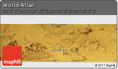 Physical Panoramic Map of the Area around 31° 49' 7" S, 23° 1' 29" E