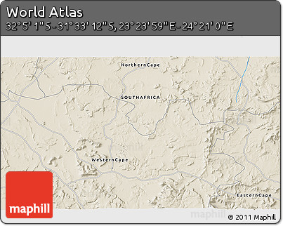 Shaded Relief 3D Map of the Area around 31° 49' 7" S, 23° 52' 30" E