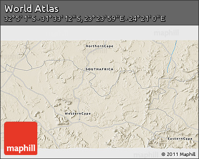 Shaded Relief 3D Map of the Area around 31° 49' 7" S, 23° 52' 30" E