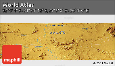 Physical Panoramic Map of the Area around 31° 49' 7" S, 25° 34' 30" E