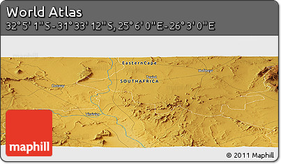 Physical Panoramic Map of the Area around 31° 49' 7" S, 25° 34' 30" E