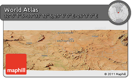 Satellite Panoramic Map of the Area around 31° 49' 7" S, 25° 34' 30" E