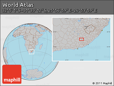 Gray Location Map of the Area around 31° 49' 7" S, 26° 25' 29" E