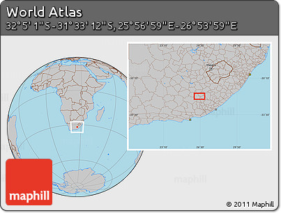 Gray Location Map of the Area around 31° 49' 7" S, 26° 25' 29" E