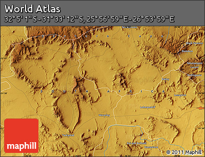 Physical Map of the Area around 31° 49' 7" S, 26° 25' 29" E