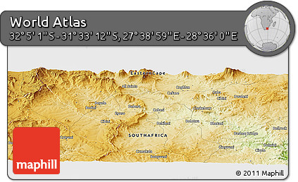 Physical Panoramic Map of the Area around 31° 49' 7" S, 28° 7' 30" E