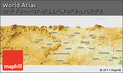 Physical Panoramic Map of the Area around 31° 49' 7" S, 28° 7' 30" E