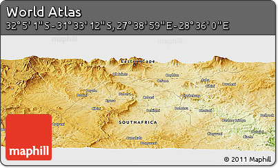 Physical Panoramic Map of the Area around 31° 49' 7" S, 28° 7' 30" E