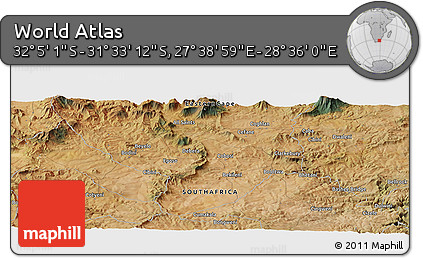 Satellite Panoramic Map of the Area around 31° 49' 7" S, 28° 7' 30" E