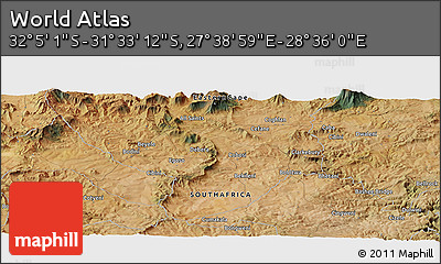 Satellite Panoramic Map of the Area around 31° 49' 7" S, 28° 7' 30" E