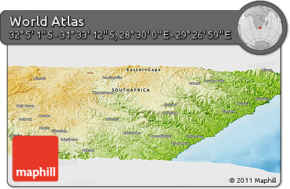Physical Panoramic Map of the Area around 31° 49' 7" S, 28° 58' 30" E