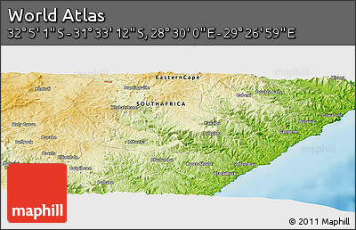 Physical Panoramic Map of the Area around 31° 49' 7" S, 28° 58' 30" E