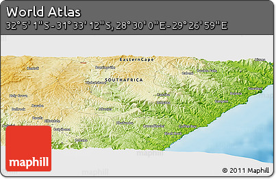 Physical Panoramic Map of the Area around 31° 49' 7" S, 28° 58' 30" E