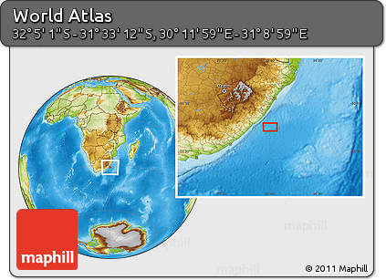 Physical Location Map of the Area around 31° 49' 7" S, 30° 40' 29" E