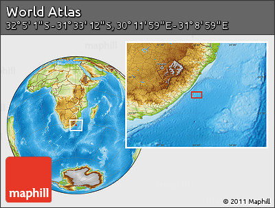 Physical Location Map of the Area around 31° 49' 7" S, 30° 40' 29" E