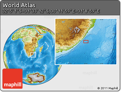 Physical Location Map of the Area around 31° 49' 7" S, 30° 40' 29" E