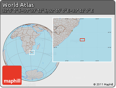 Gray Location Map of the Area around 31° 49' 7" S, 33° 13' 30" E
