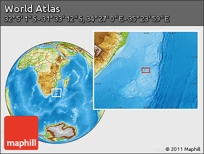 Physical Location Map of the Area around 31° 49' 7" S, 34° 55' 29" E