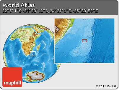 Physical Location Map of the Area around 31° 49' 7" S, 34° 55' 29" E