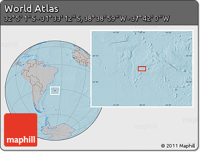Gray Location Map of the Area around 31° 49' 7" S, 38° 10' 29" W, hill shading