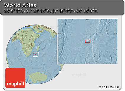 Savanna Style Location Map of the Area around 31° 49' 7" S, 41° 43' 30" E, hill shading