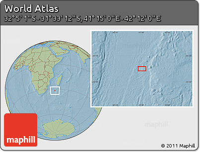 Savanna Style Location Map of the Area around 31° 49' 7" S, 41° 43' 30" E, hill shading