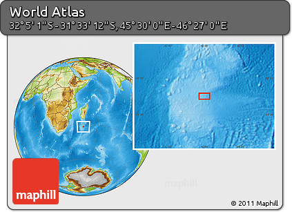 Physical Location Map of the Area around 31° 49' 7" S, 45° 58' 30" E