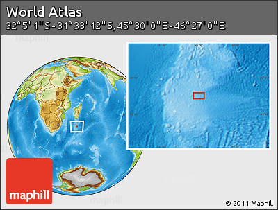 Physical Location Map of the Area around 31° 49' 7" S, 45° 58' 30" E