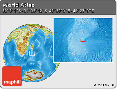Physical Location Map of the Area around 31° 49' 7" S, 45° 58' 30" E