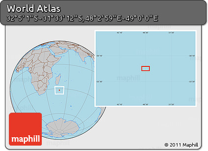 Gray Location Map of the Area around 31° 49' 7" S, 48° 31' 29" E