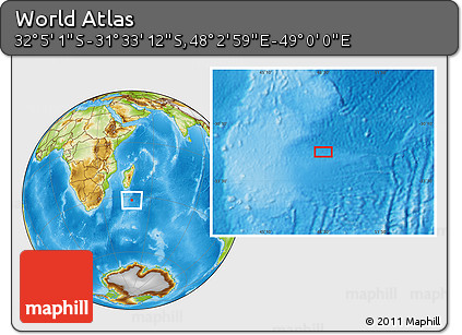 Physical Location Map of the Area around 31° 49' 7" S, 48° 31' 29" E
